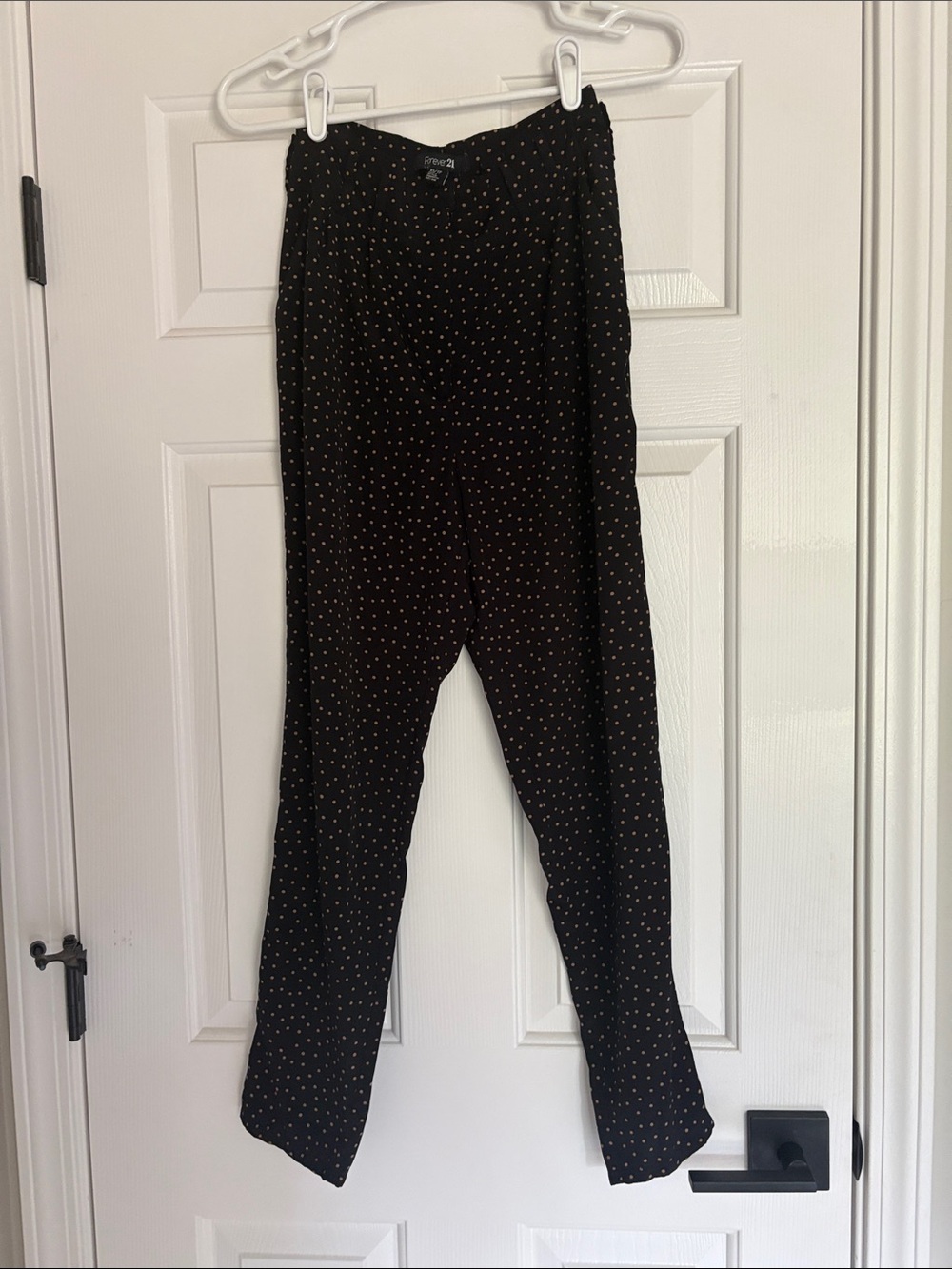 Forever 21 Black Silky Dress Pants with Tan Polka Dots